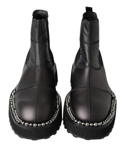 Dolce &amp; Gabbana Black Leather Slip on Stretch Boots