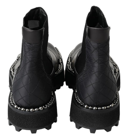 Dolce &amp; Gabbana Black Leather Slip on Stretch Boots
