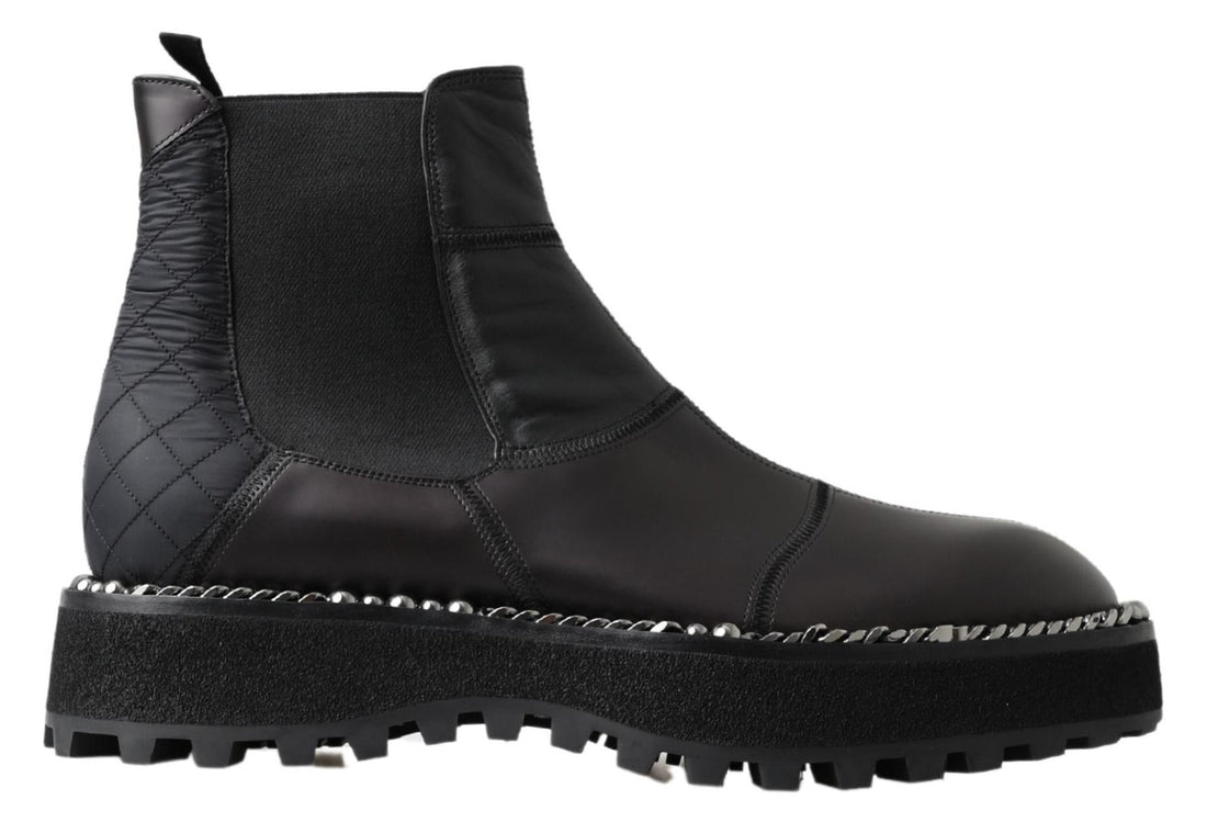 Dolce &amp;amp; Gabbana svarta slip-on-stövlar i läder med stretch