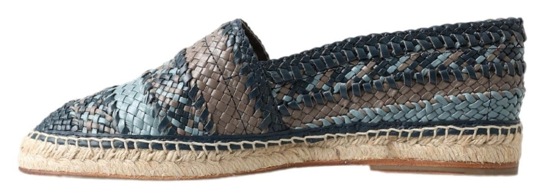 Dolce &amp; Gabbana Blue Gray Leather Buffalo Espadrille Shoes