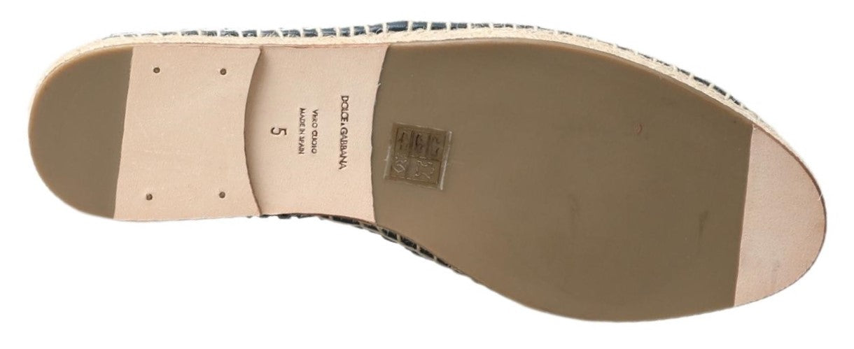 Dolce &amp; Gabbana Blue Gray Leather Buffalo Espadrille Shoes