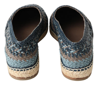 Dolce &amp; Gabbana Blue Gray Leather Buffalo Espadrille Shoes