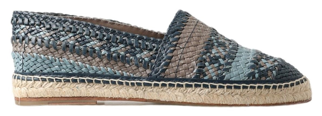 Dolce &amp; Gabbana Blue Gray Leather Buffalo Espadrille Shoes