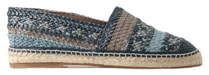 Dolce &amp; Gabbana Blue Gray Leather Buffalo Espadrille Shoes