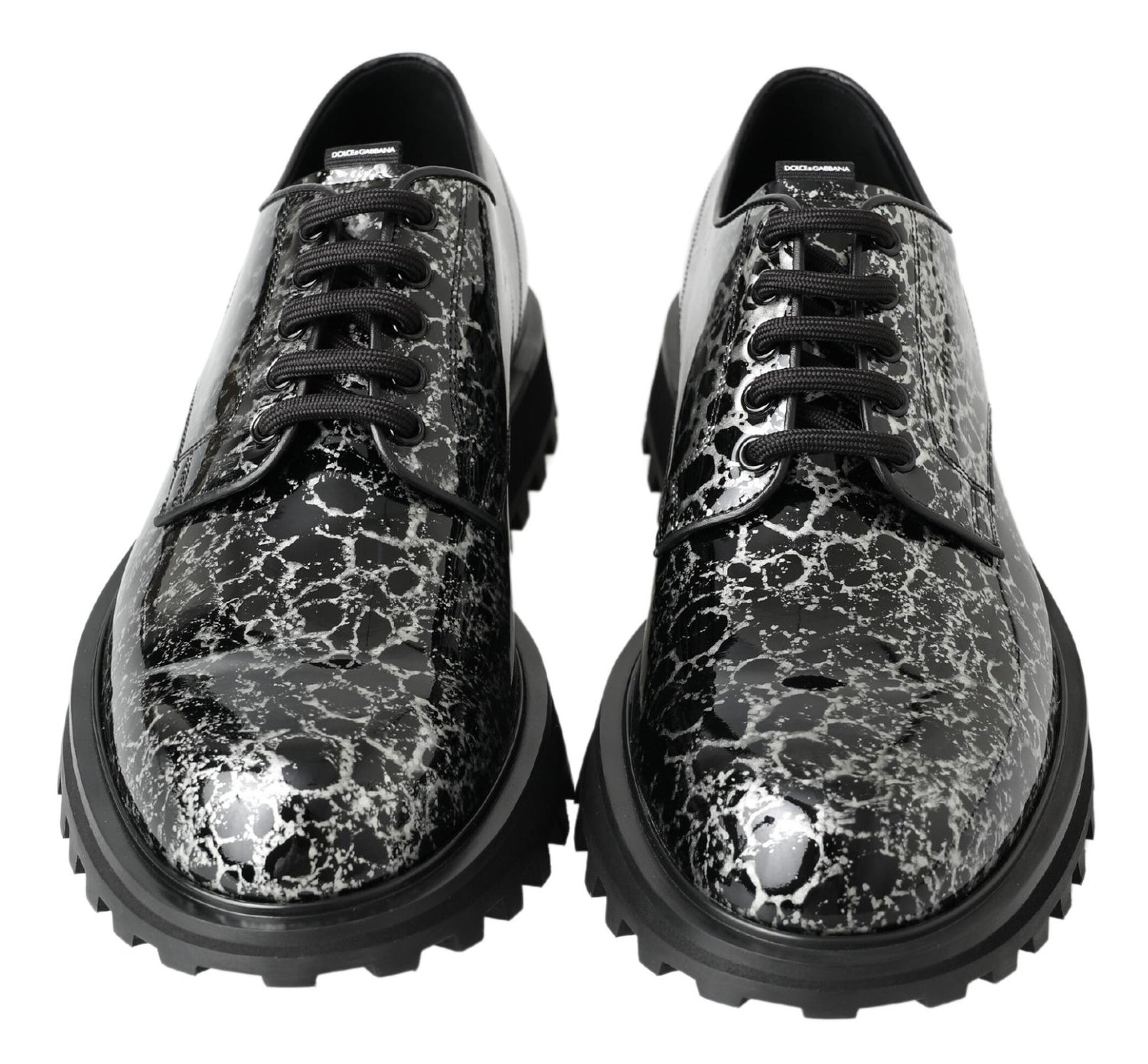 Dolce &amp;amp; Gabbana Svarta Vita Derbyskor i Lackläder