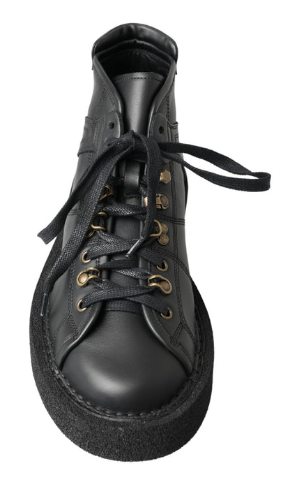 Dolce &amp; Gabbana Black Leather Slip on Stretch Boots