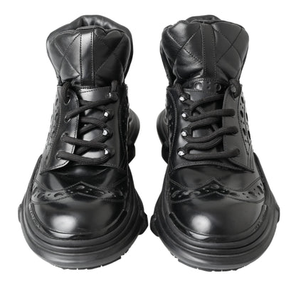 Dolce &amp; Gabbana Black Leather Ankle Casual Boots