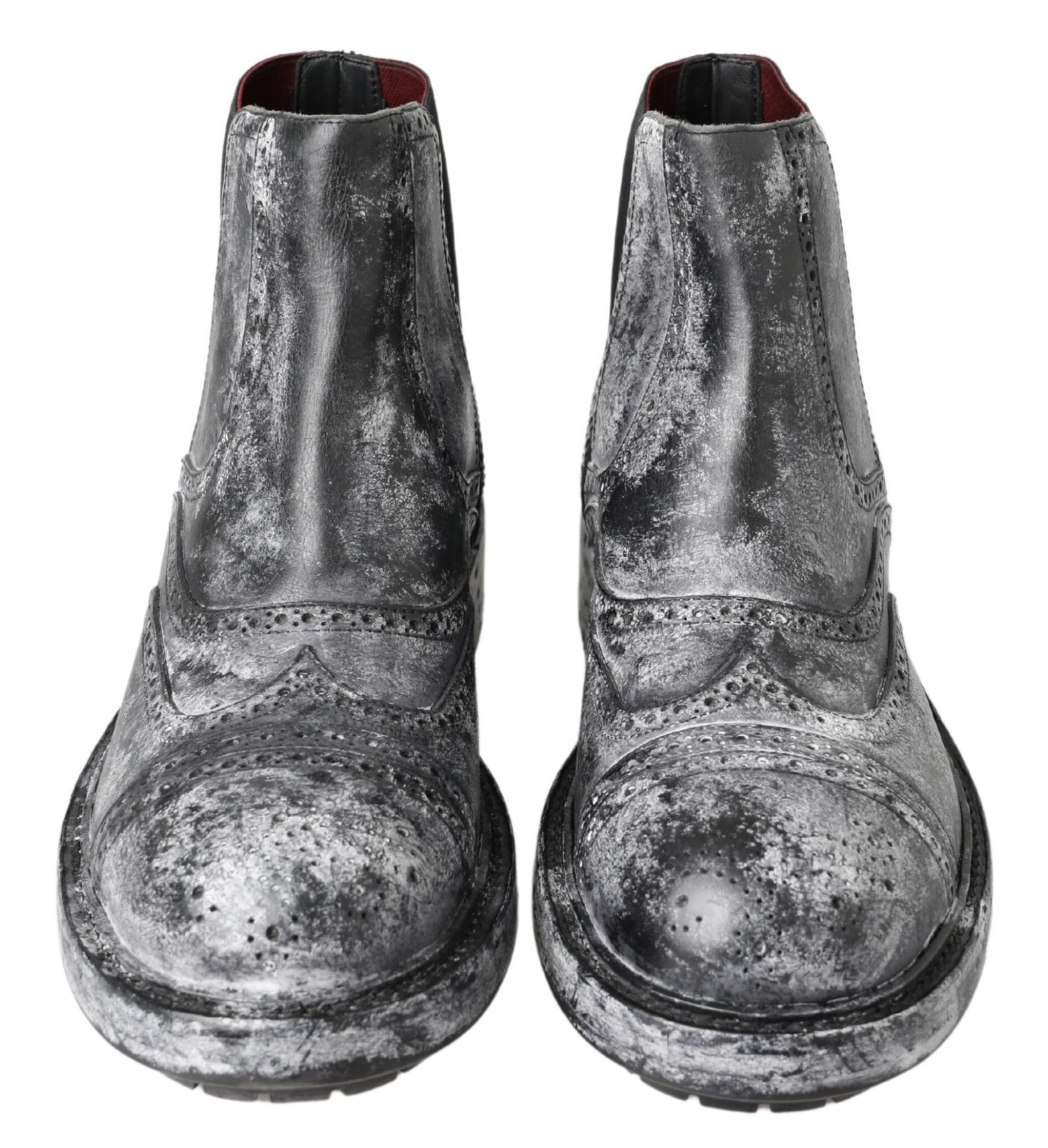 Dolce &amp; Gabbana Black Gray Leather Ankle Boots