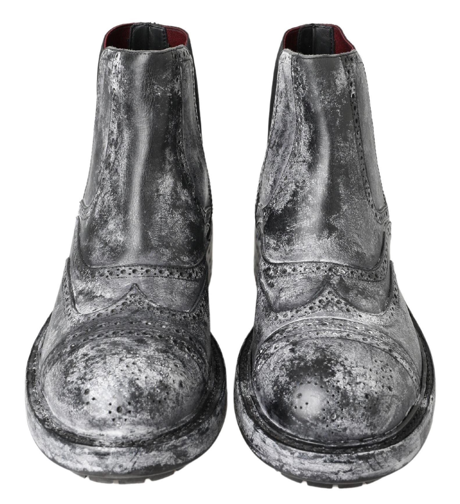 Dolce &amp; Gabbana Black Gray Leather Ankle Boots