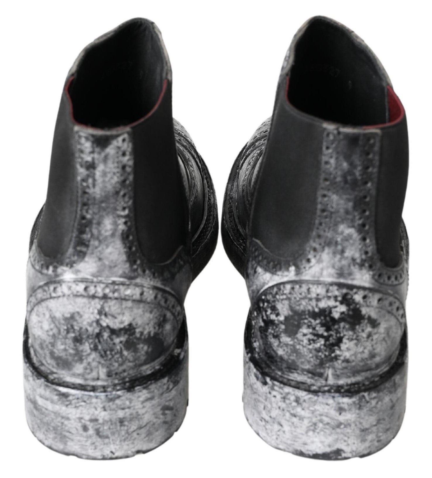 Dolce &amp; Gabbana Black Gray Leather Ankle Boots