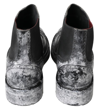 Dolce &amp; Gabbana Black Gray Leather Ankle Boots