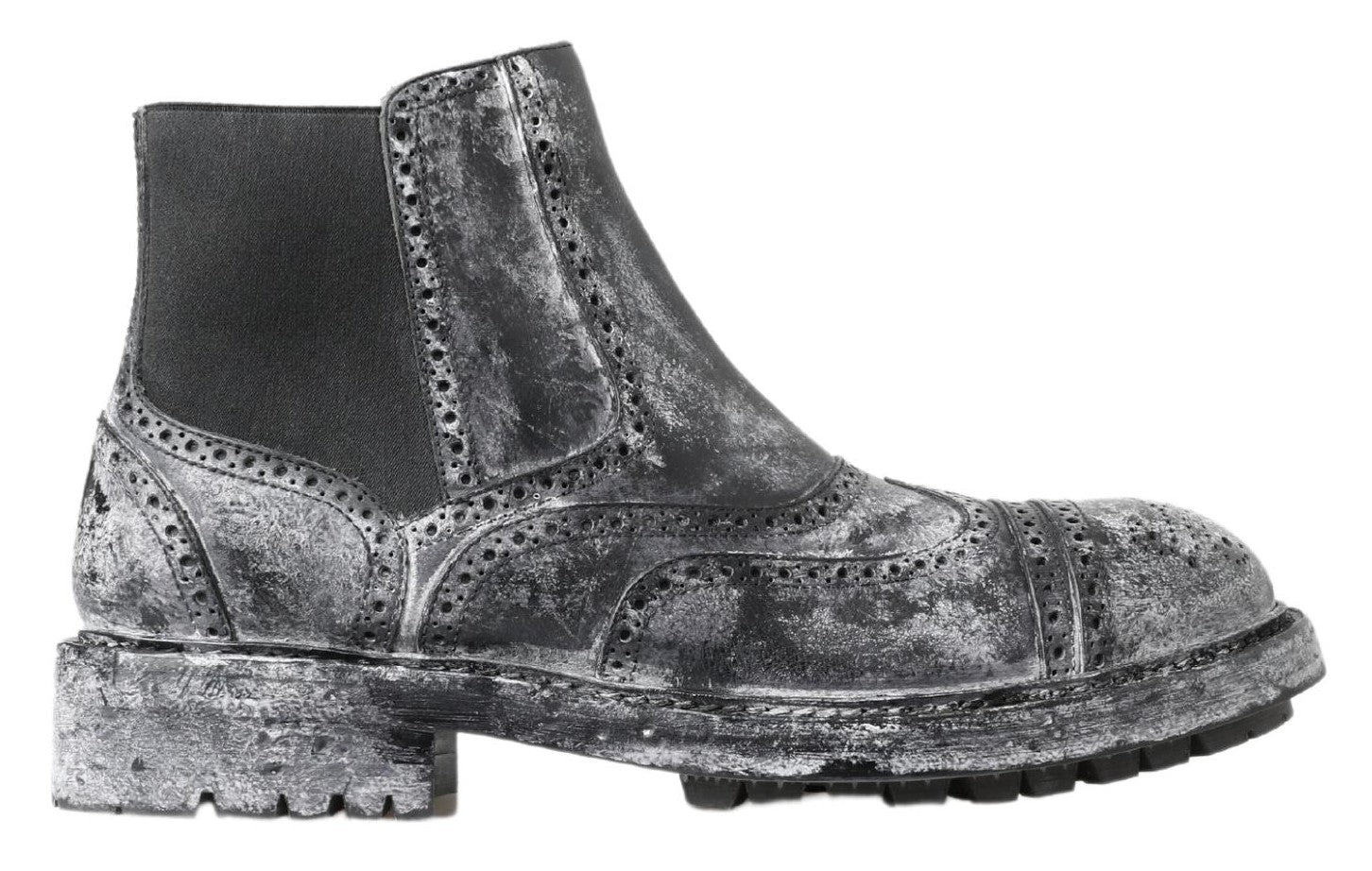 Dolce &amp; Gabbana Black Gray Leather Ankle Boots