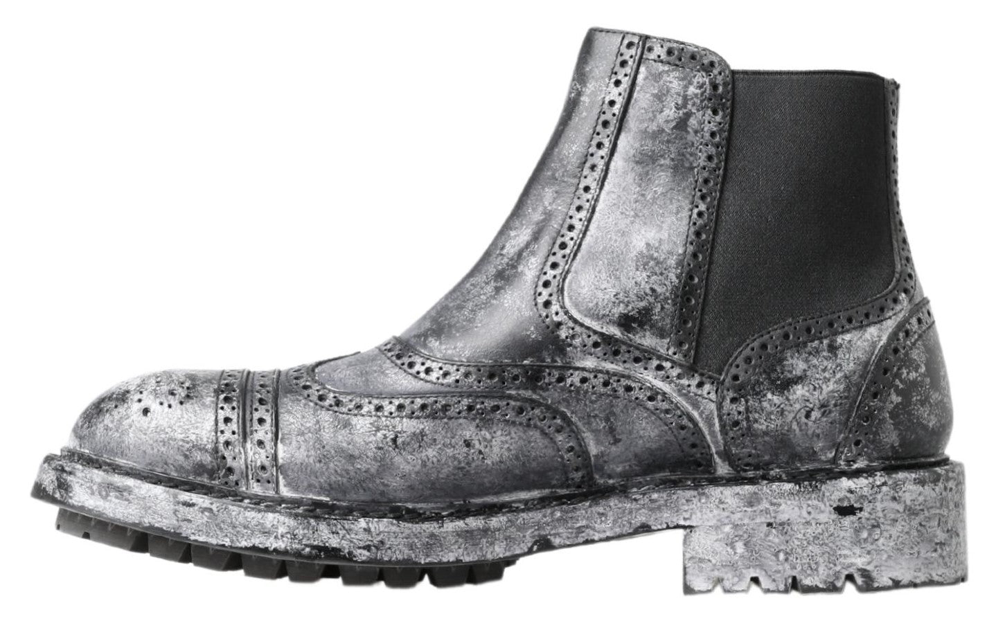 Dolce &amp; Gabbana Black Gray Leather Ankle Boots