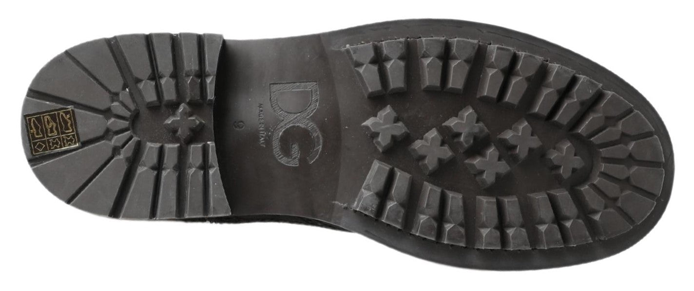 Dolce &amp; Gabbana Black Gray Leather Ankle Boots