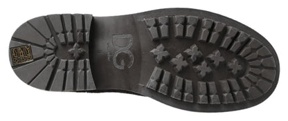 Dolce &amp; Gabbana Black Gray Leather Ankle Boots