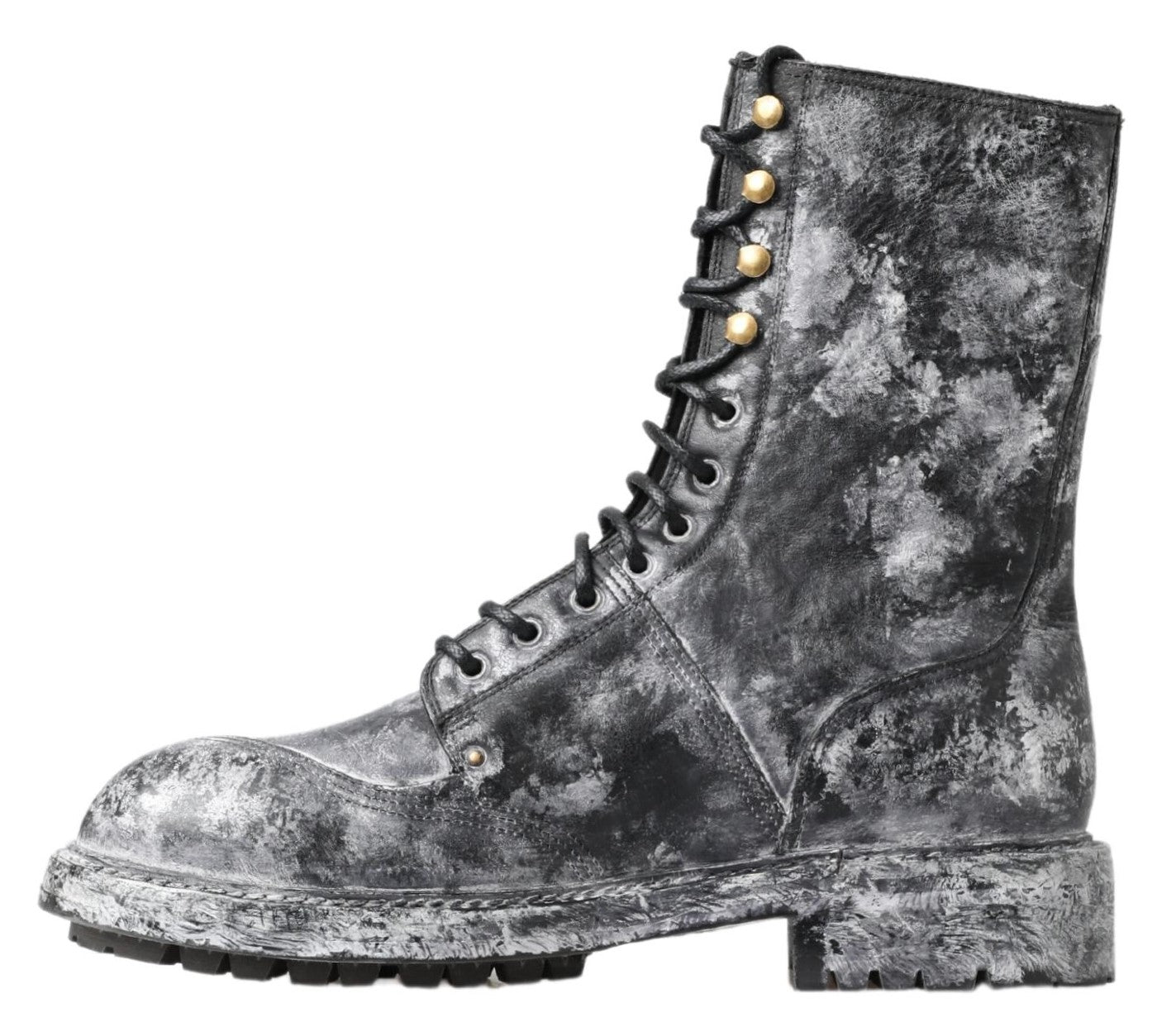 Dolce &amp; Gabbana Black Gray Leather Mid Calf Boots Shoes
