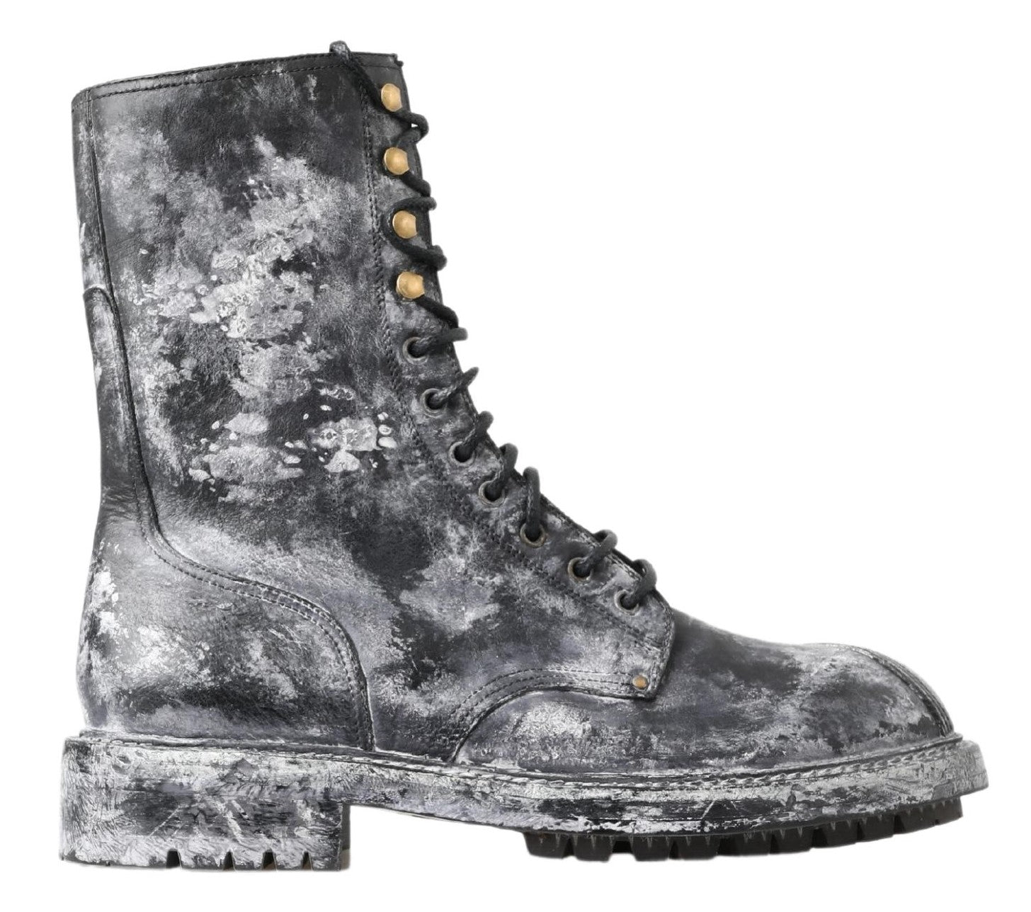 Dolce &amp; Gabbana Black Gray Leather Mid Calf Boots Shoes