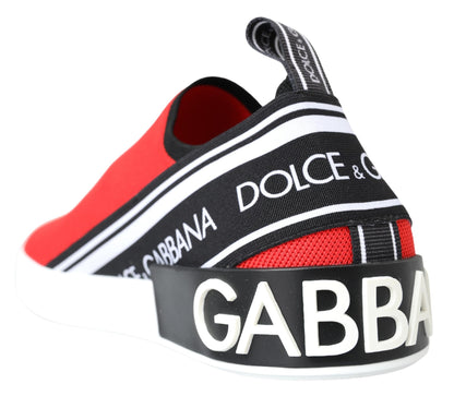 Dolce &amp; Gabbana Red White Flat Sneakers Loafers Shoes