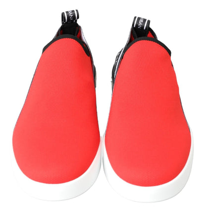 Dolce &amp; Gabbana Red White Flat Sneakers Loafers Shoes