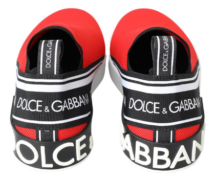 Dolce &amp; Gabbana Red White Flat Sneakers Loafers Shoes