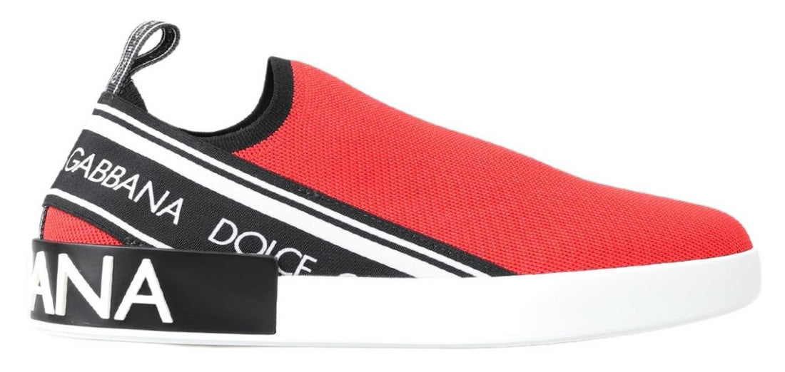 Dolce &amp; Gabbana Red White Flat Sneakers Loafers Shoes