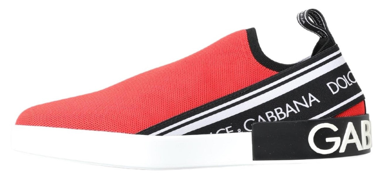 Dolce &amp; Gabbana Red White Flat Sneakers Loafers Shoes