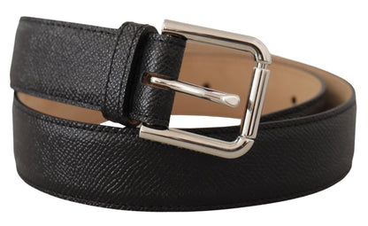 Dolce &amp; Gabbana Black Calf Leather Brown Backend Metal Buckle Belt