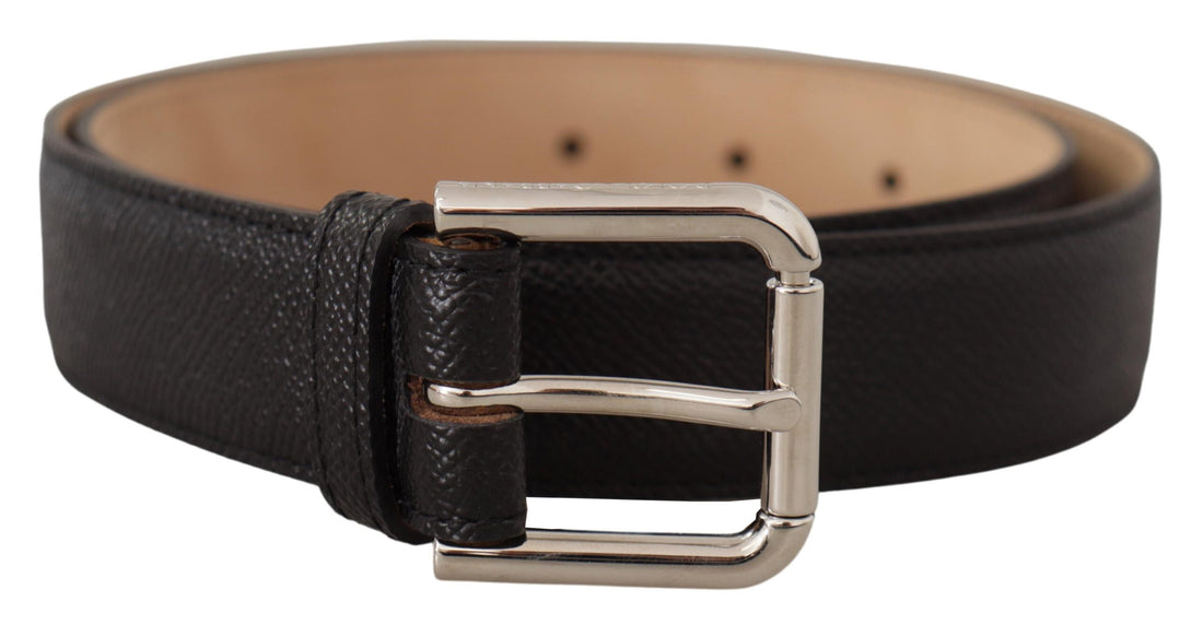 Dolce &amp; Gabbana Black Calf Leather Brown Backend Metal Buckle Belt
