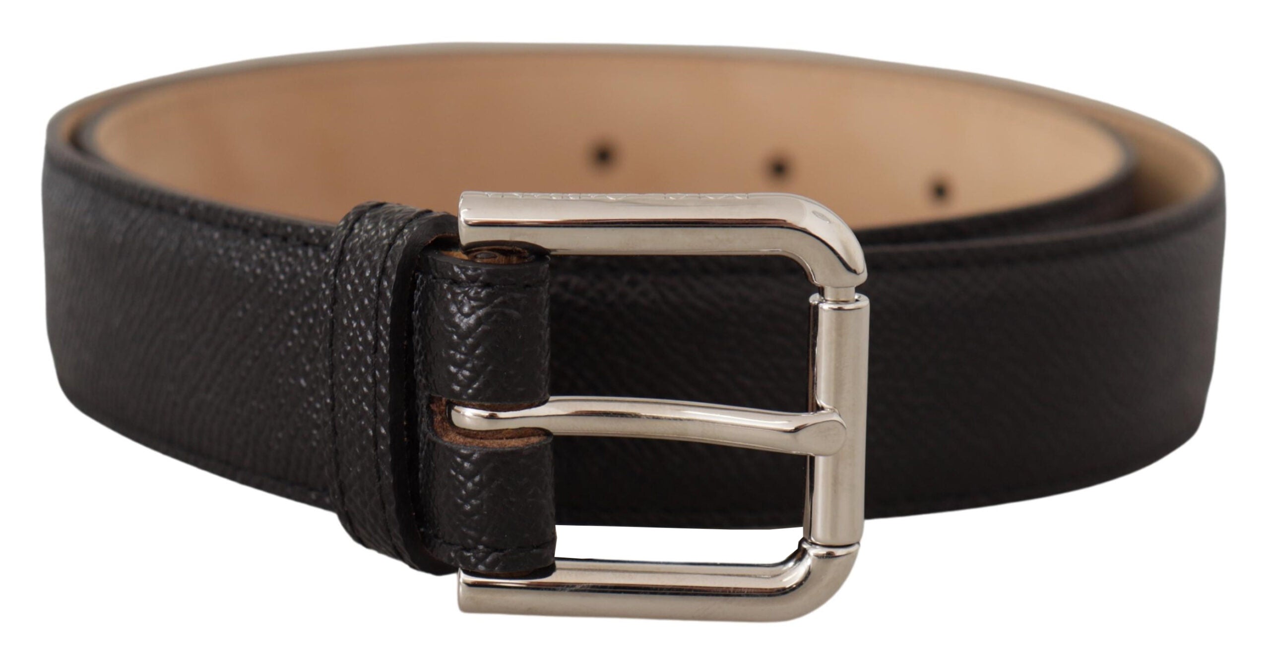 Dolce &amp; Gabbana Black Calf Leather Brown Backend Metal Buckle Belt