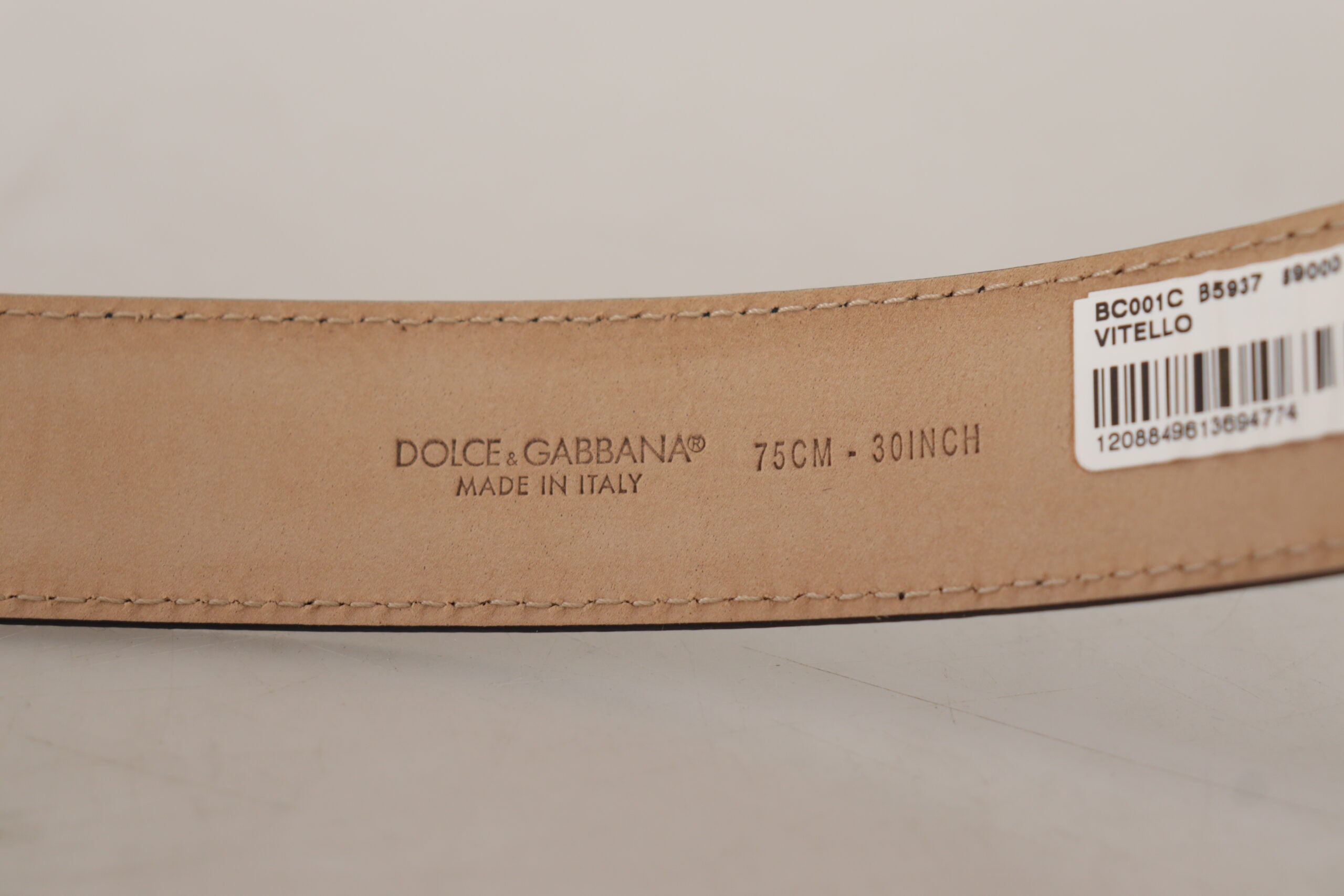 Dolce &amp; Gabbana Black Calf Leather Brown Backend Metal Buckle Belt