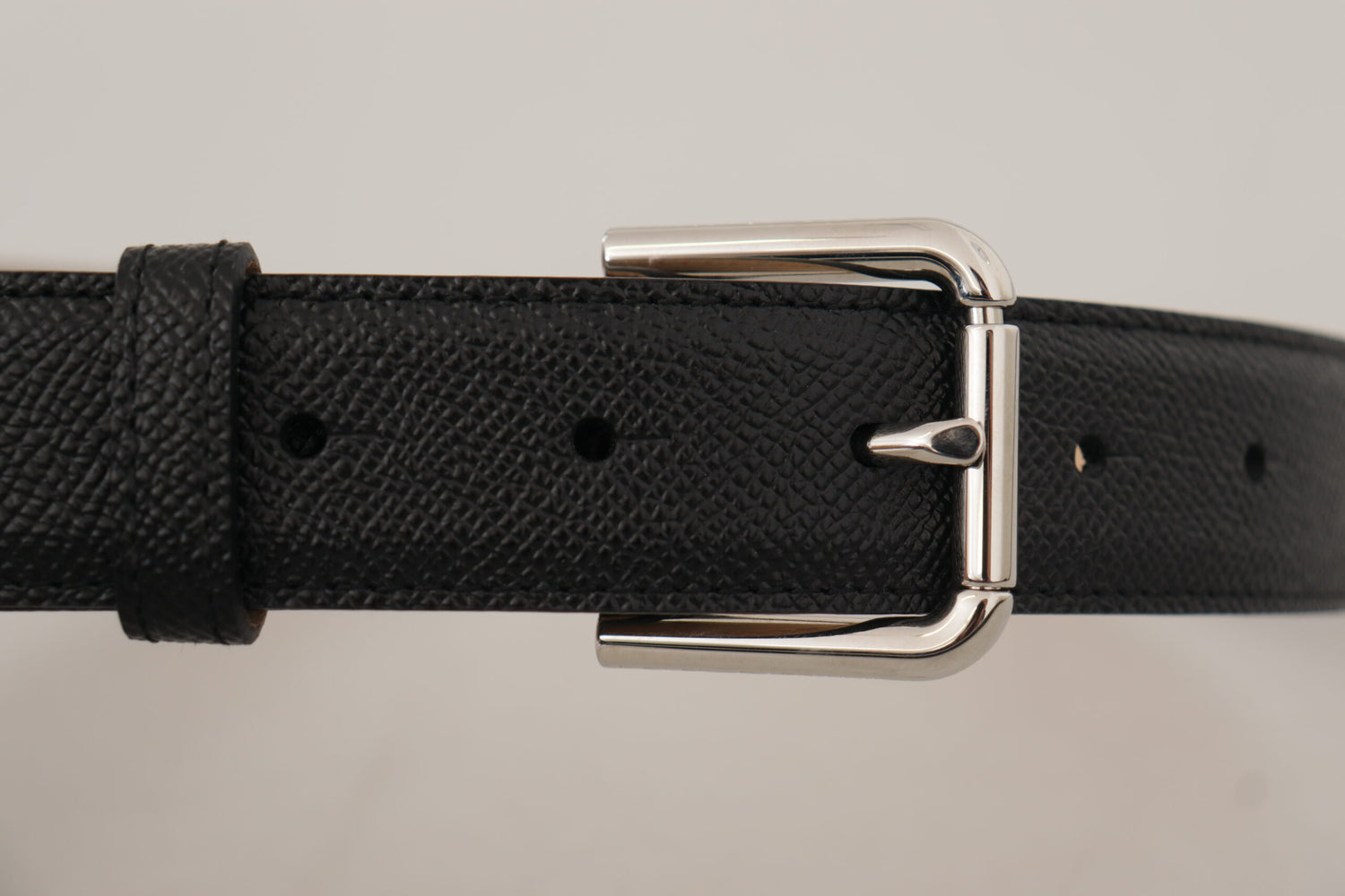 Dolce &amp; Gabbana Black Calf Leather Brown Backend Metal Buckle Belt