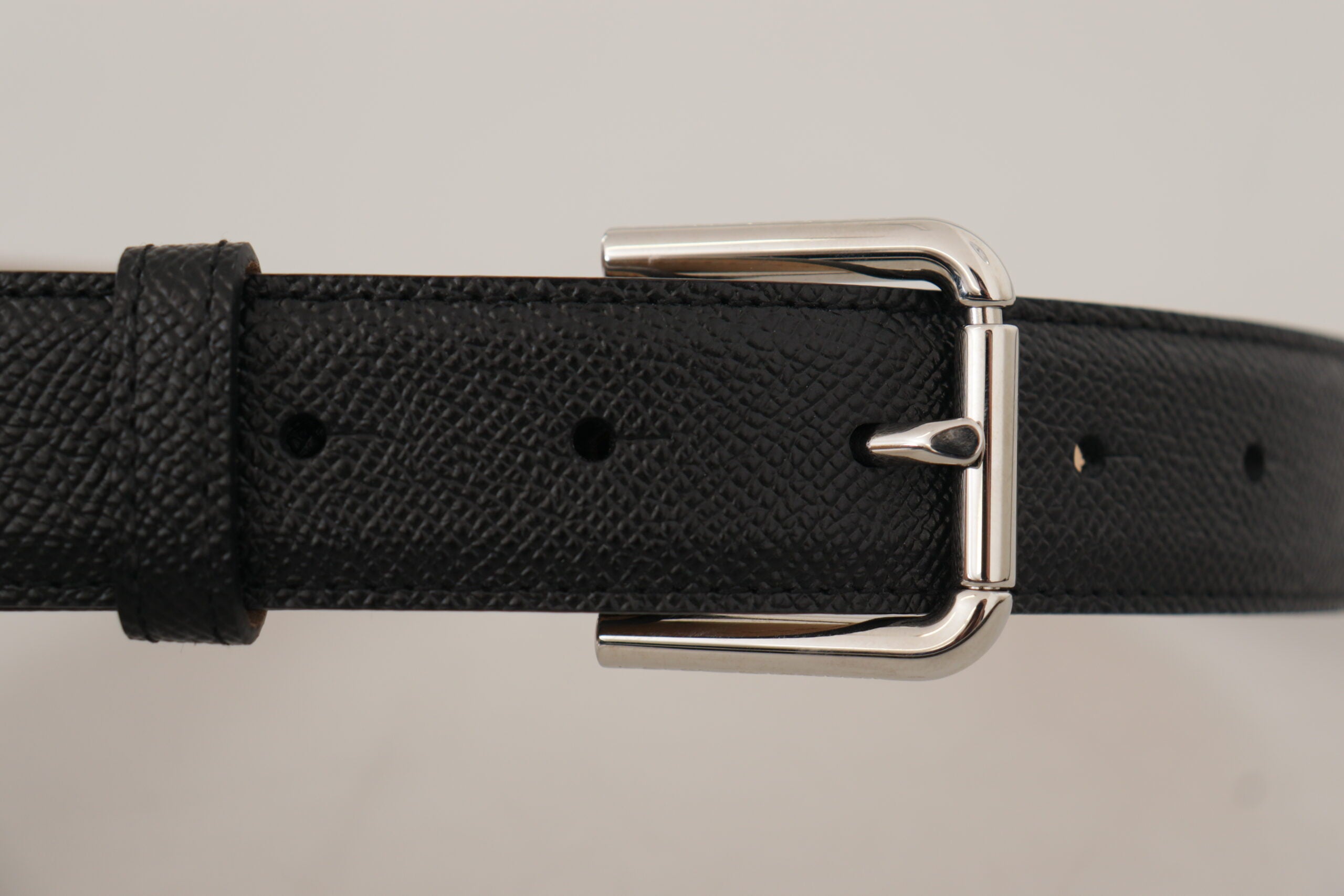 Dolce &amp; Gabbana Black Calf Leather Brown Backend Metal Buckle Belt