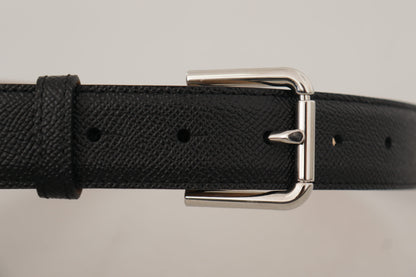 Dolce &amp; Gabbana Black Calf Leather Brown Backend Metal Buckle Belt