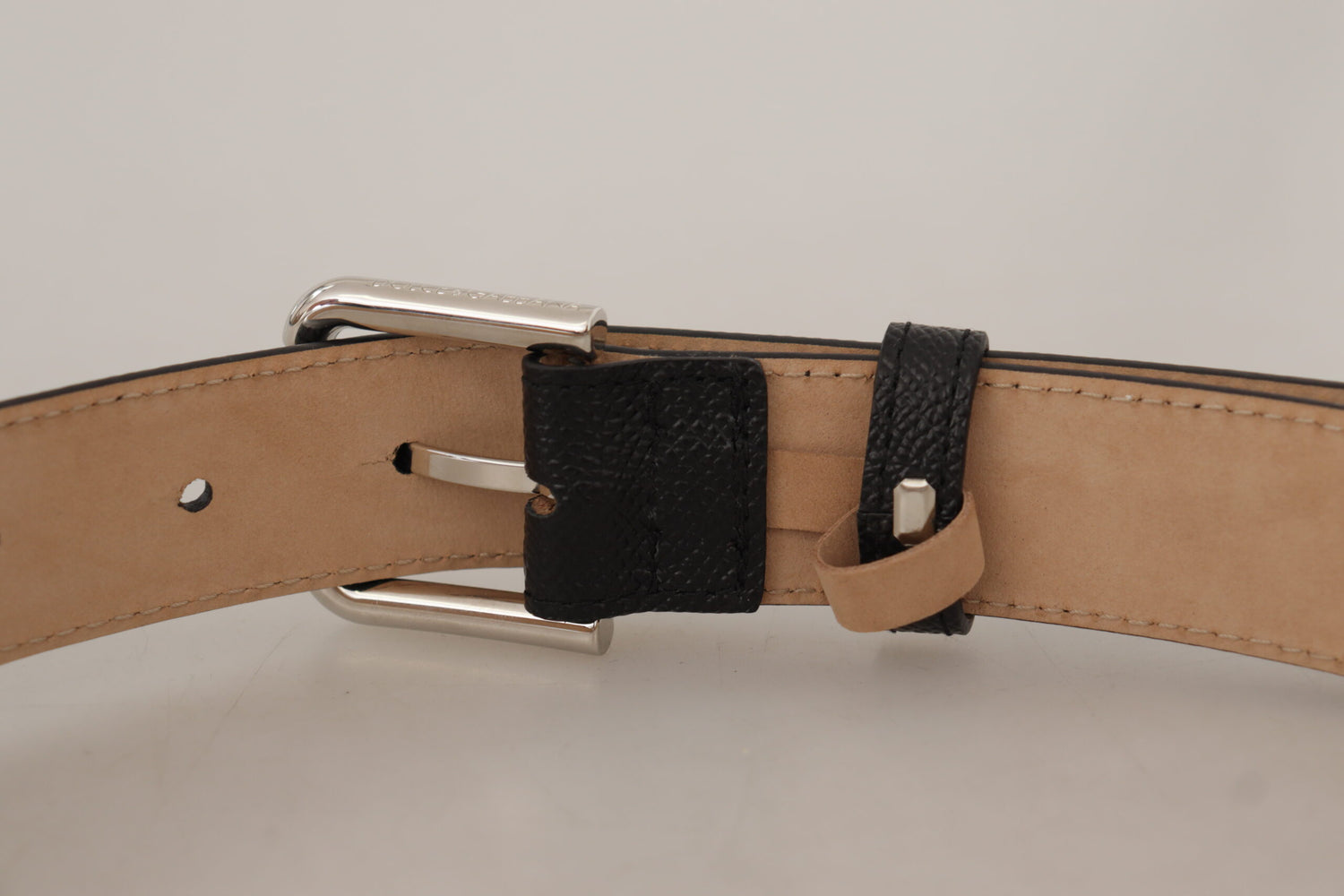 Dolce &amp; Gabbana Black Calf Leather Brown Backend Metal Buckle Belt