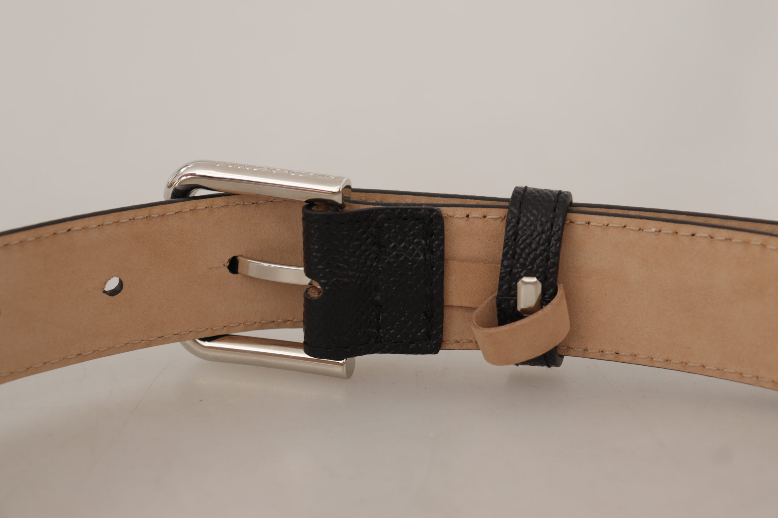 Dolce &amp; Gabbana Black Calf Leather Brown Backend Metal Buckle Belt
