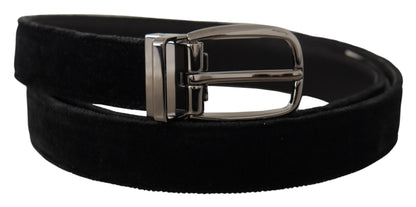 Dolce &amp;amp; Gabbana svart sammetsbälte med klassisk logotyp och graverad metall