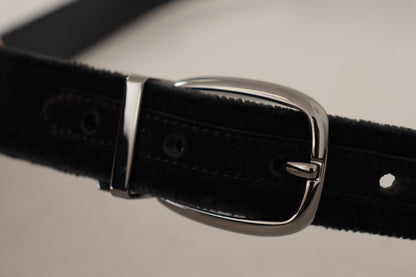 Dolce &amp;amp; Gabbana svart sammetsbälte med klassisk logotyp och graverad metall
