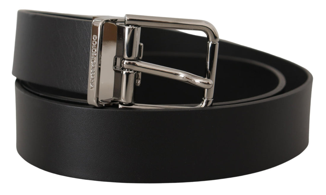 Dolce &amp; Gabbana Black Casual Calf Leather Logo Metal Buckle Belt