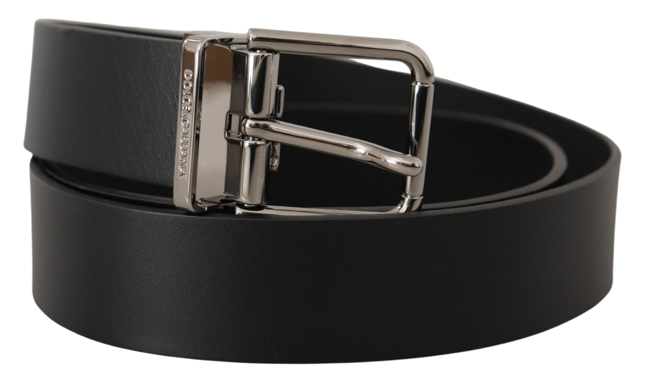 Dolce &amp;amp; Gabbana Svart Casual Kalvskinnsbälte med Logotyp och Metallspänne