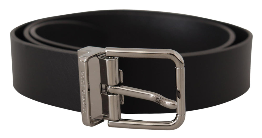 Dolce &amp; Gabbana Black Casual Calf Leather Logo Metal Buckle Belt