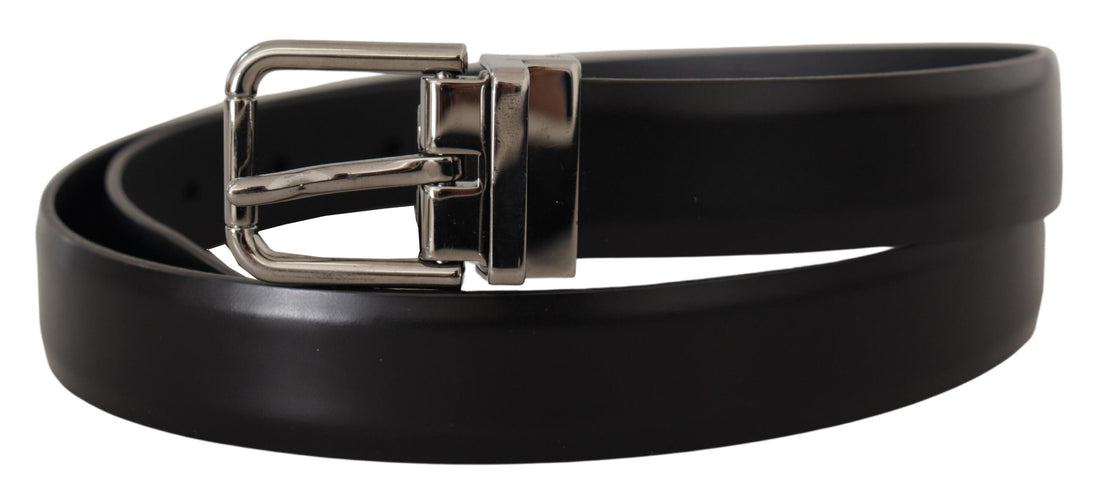 Dolce &amp; Gabbana Black Calf Leather Metal Logo Buckle Belt
