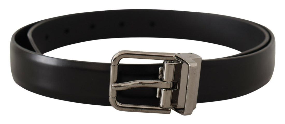Dolce &amp; Gabbana Black Calf Leather Metal Logo Buckle Belt