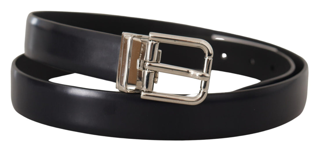 Dolce &amp; Gabbana Black Calf Leather Classic Logo Metal Buckle Belt