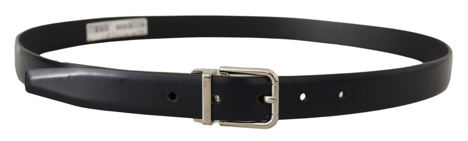 Dolce &amp; Gabbana Black Calf Leather Classic Logo Metal Buckle Belt