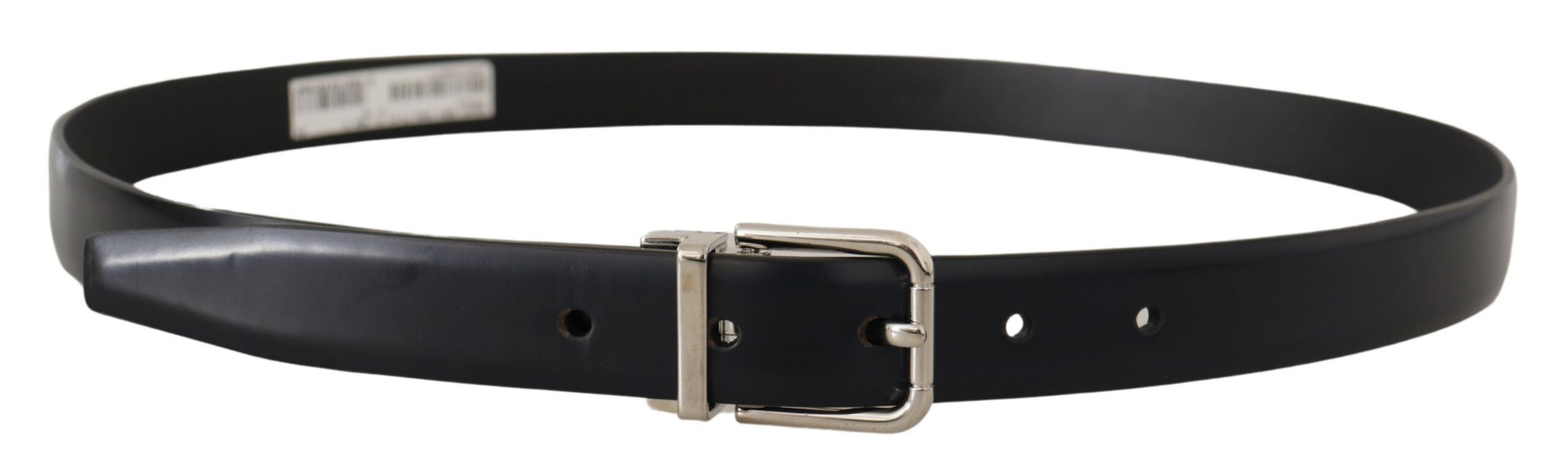 Dolce &amp; Gabbana Black Calf Leather Classic Logo Metal Buckle Belt