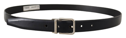Dolce &amp; Gabbana Black Calf Leather Classic Logo Metal Buckle Belt