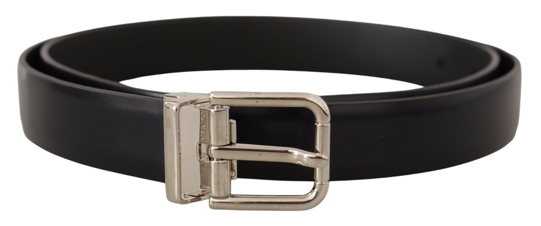 Dolce &amp; Gabbana Black Calf Leather Classic Logo Metal Buckle Belt