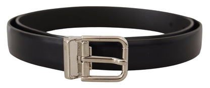 Dolce &amp; Gabbana Black Calf Leather Classic Logo Metal Buckle Belt