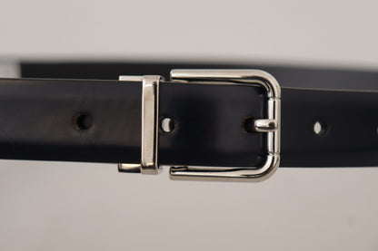 Dolce &amp; Gabbana Black Calf Leather Classic Logo Metal Buckle Belt
