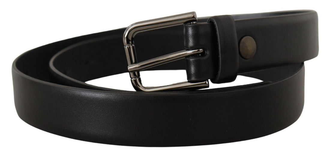 Dolce &amp; Gabbana Black Calf Leather Classic Logo Metal Buckle Belt